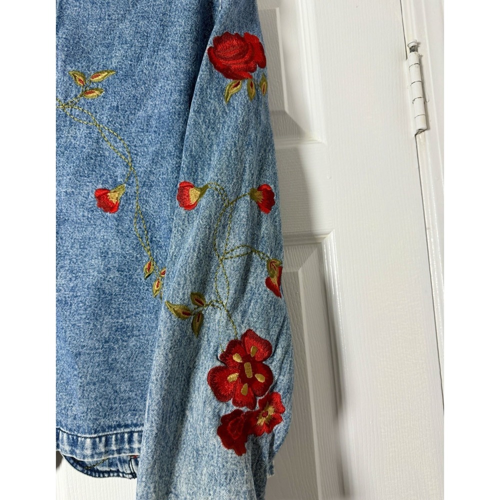 Mirasol Embroidered Denim Blazer Jacket XL Floral Rose Boho Cottagecore Western - Picture 6 of 8